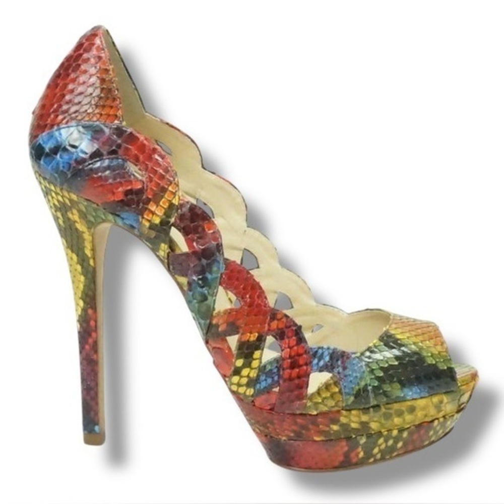 Alexandre Birman Multicolor Python Peeptoe Platfo… - image 1